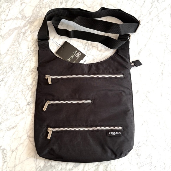 NWT Baggallini Special Edition Highway Bagg Crossbody Lightweight Nylon In Black - Picture 1 of 7